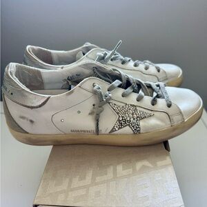 Golden Goose Private Edition Silver Star White Sneakers with Swarovski crystals